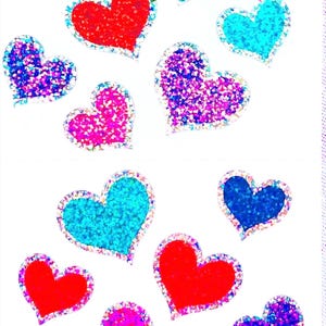 NLA Sparkly Prism Jewel Hearts Vintage Sticker Strip - 1995 Collectible Mrs Grossman's Glitter Heart, Prism Journal Stickers Scrapbook