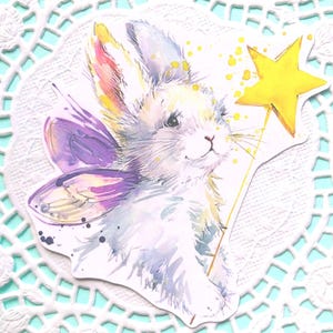 White Bunny Fairy Wings Vinyl Sticker - Purple Rabbit Magic Dust Star Wand Bunny Wish