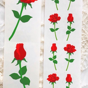 Set of Vintage Red Rose Stickers - Rare 90s Mrs Grossman's Romance Open Roses Beauty Stemmed Small Rosebuds Crimson Amore