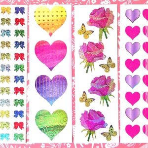 YOUR CHOICE of a Limited Edition Prism or Reflective Sticker Strip - Mrs Grossmans  Mini Multi Bows | Watercolor Heart | Roses Small Hearts