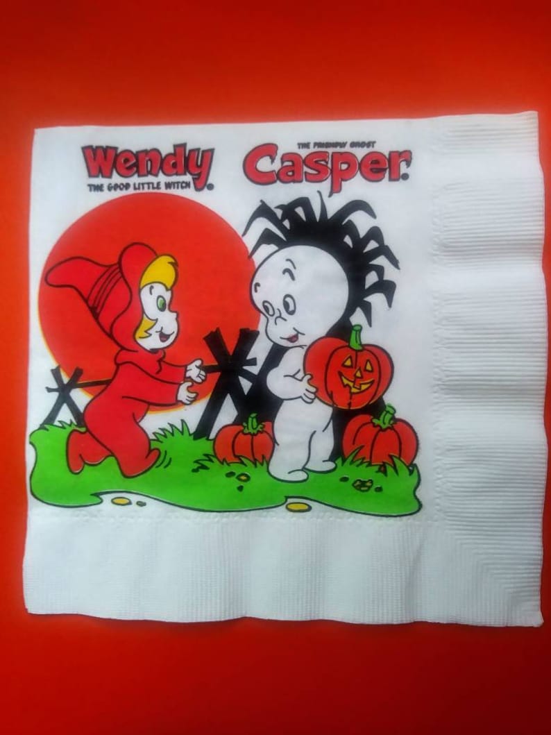 Set of 2 Vintage Casper the Friendly Ghost /& Wendy the Good Witch Paper Luncheon Napkins Harvest Moon For Decoupage Scrapbook