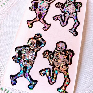 Extremely Rare Prism Dancing Skeletons Stickers - 80’s Hambly Dry Bones, Sparkle Groove