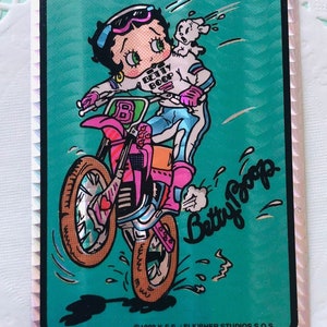 Rare Sparkly Prism 1988 Betty Boop Wheelie Vintage Vending Decal Sticker - Collectible Kings Features Syndicate, Pin-Up, Cartoon Ride, Puppy