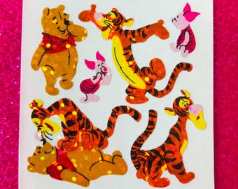 Glitter Winnie the Pooh Bear & Friends Vintage Sandylion Sticker Mod - Prism Tigger and Piglet