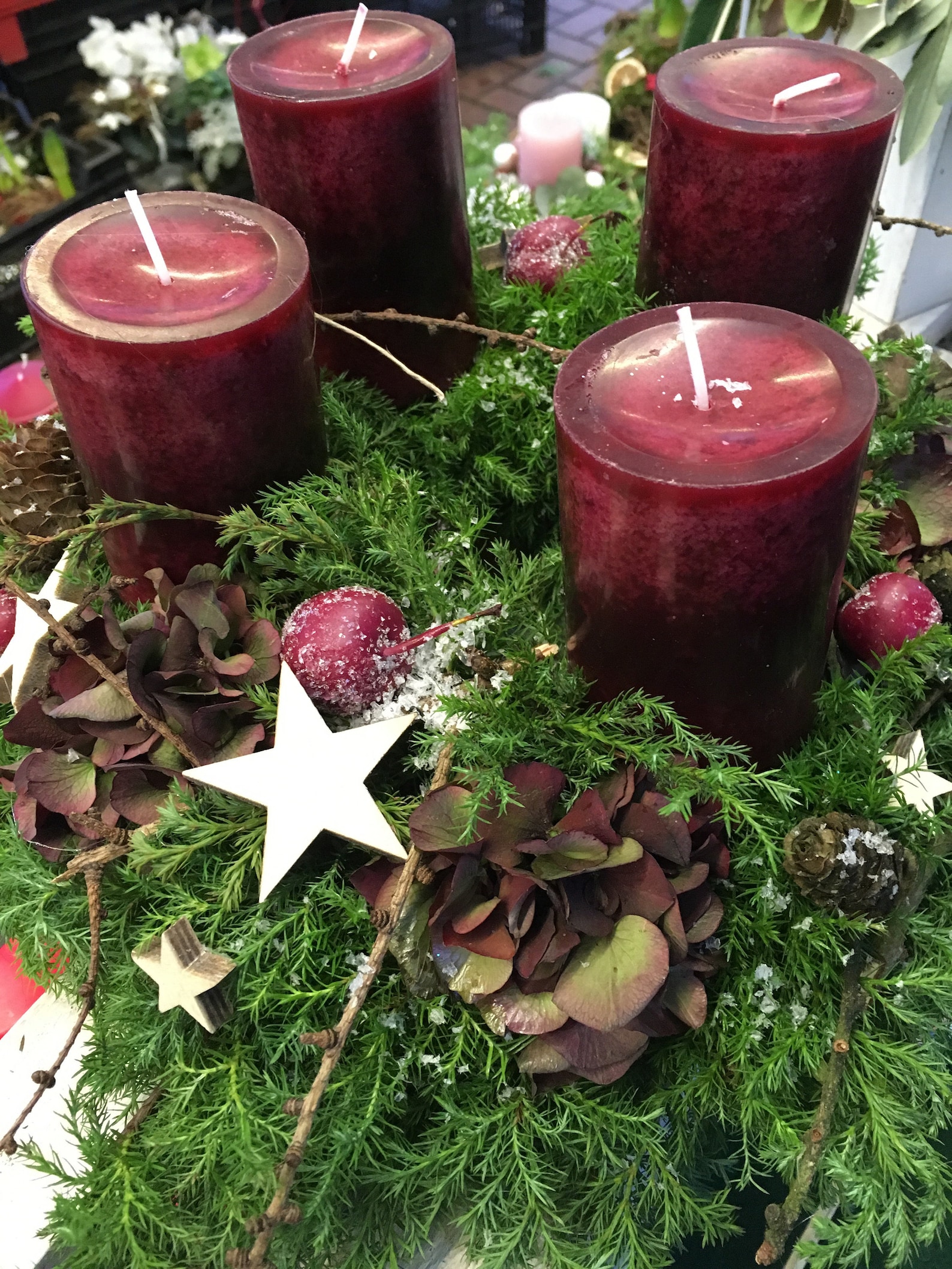 Advent wreath in bordeaux red with hydrangea - Noble wreath - approx. 35 cm dreams