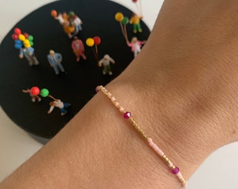 Parelarmband armband roze rosé goudkleurig kristalglas vriendschapsarmband vriendin kristalglas cadeau filigraan fijn