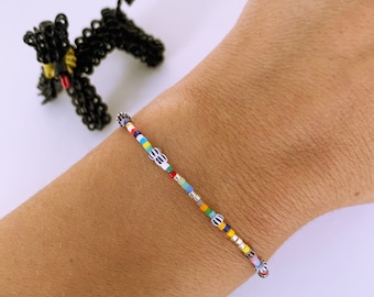 Beaded Bracelet Friendship Bracelet Colorful Summer Black White Stripes Rocailles Fine Filigree Minimalist Delica