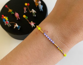Beaded bracelet bracelet friendship bracelet colorful summer yellow neon yellow white purple gold plated stripes glass wax beads
