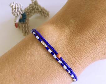 Beaded Bracelet Set Blue Light Blue Peach Orange Silver 2 Piece Bracelets Striped