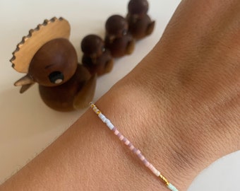 Perlenarmband Armband Freundschaftsarmband Pastell Bunt Geschenk Freundin Vergoldet Hellblau Mint Rosa Flieder Streifen gestreift