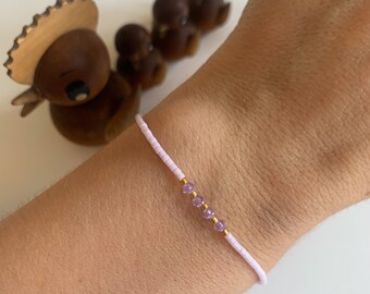 Parelarmband armband kristalglas roze oudroze rosé vergulde glaskralen filigraan fijn