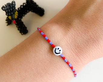 Pearl Bracelet Friendship Bracelet Smiley Purple Red Summer Colorful Customizable