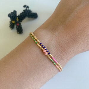 Perlenarmband Armband Freundschaftsarmband Bunt Sommer Grün Rosa Goldfarbig Streifen gestreift zdjęcie 4