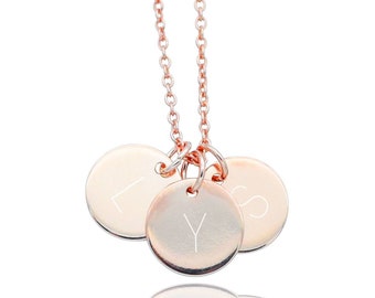 925er rosévergoldete personalisierte Kette mit 3 Gravur Plättchen Ø 8mm