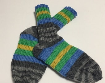 Children's socks 26/27 blue green yellow grey striped (43)