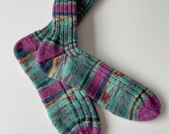 Handgestrickte Socken für Damen in 40/41  petrol lila (44/23)