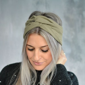 Haarband mit Draht, Musselin, breit, Grün/Khaki, Onesize, Drahthaarband