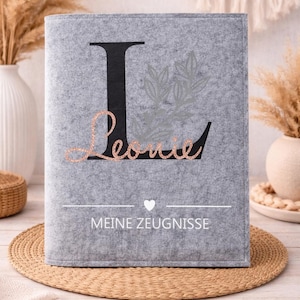 Zeugnismappe Filz Initial Blumenranke inkl. Sichtbuch | personalisiert | A4 Zeugnisse & Urkunden