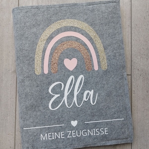 Zeugnismappe Zeugnishülle Regenbogen Filz A4 inkl. Sichtbuch - Einschulung - Geschenk - personalisiert