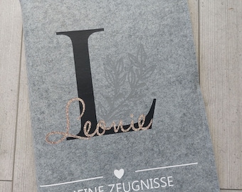 Zeugnismappe Zeugnishülle Initial Blumenranke Filz A4 inkl. Sichtbuch - Einschulung - Geschenk - personalisiert