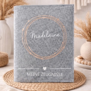 Zeugnismappe mit Herz & Kreis personalisiert – Filzmappe A4 inkl. Sichtbuch, Geschenk Einschulung, Zeugnisse 画像 1