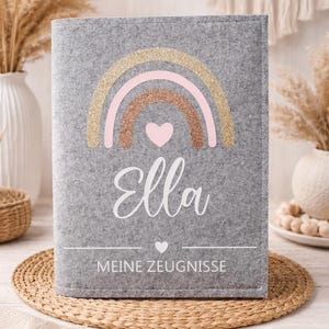 Zeugnismappe Filz Regenbogen inkl. Sichtbuch | personalisiert | A4 Dokumentenmappe