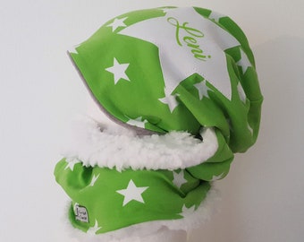 Set d’hiver (beanie + loop) « Green Stars » « Name »