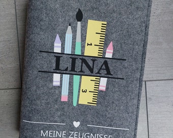 Zeugnismappe Zeugnishülle Schule Filz A4 inkl. Sichtbuch - Einschulung - Geschenk - personalisiert