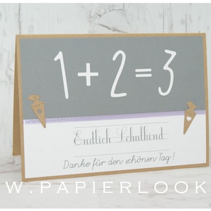 Danksagung zur Einschulung "1 + 2 = 3" (Farbwahl)