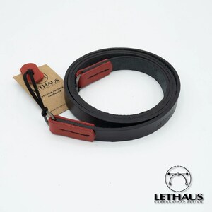 New Stitched Leather Camera Strap (Black / Red)