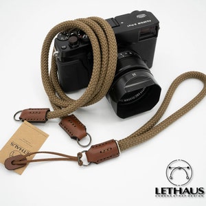 COMBO Neck & Wrist Strap // Full Stitch // Rope and Leather Camera Strap (Dark Beige / Chestnut)