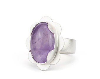 Silberring großer ovaler Amethyst Cabochon Gr. 55