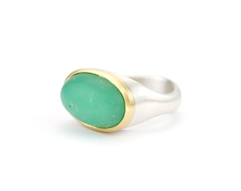 solid ring silver gold with matte chrysoprase