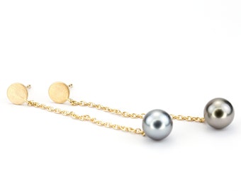 long Tahitian pearl 18K gold earrings