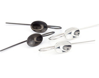 plain dangle earrings silver oval bowls