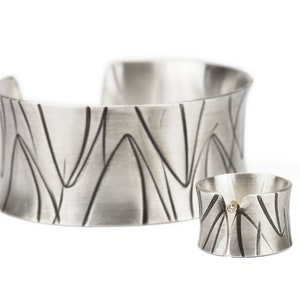 wide heavy silver bangle with pattern image 10