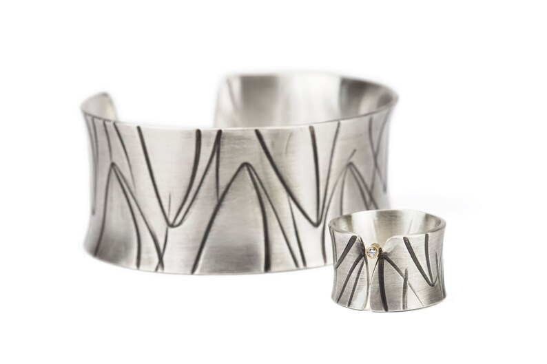 wide heavy silver bangle with pattern image 10