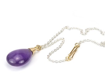 necklace with amethyst drop silver gold