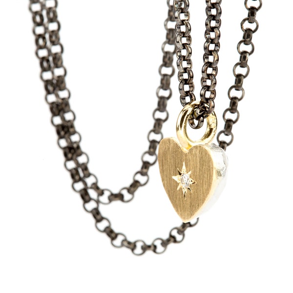 heart necklace silver gold 18K small diamond