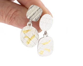 textured earrings silver and fine gold
