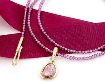 Pink tourmaline pendant 18K gold with diamond