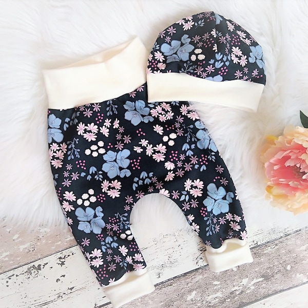 SET Pumphose & Mütze Baby Kind Blumen