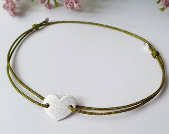 925 sterling silver bracelet / heart / heart / hammered / filigree / gift / maid of honor / girlfriend / nylon strap selectable