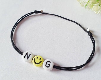 Friendship bracelet letters and smiley with squeeze beads 925 sterling silver/sweet little gift/lucky charm/nylon strap