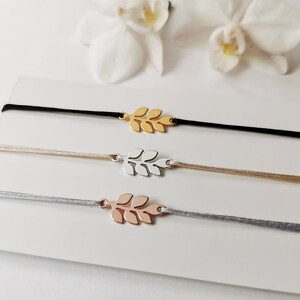 925 sterling silver bracelet branch to choose from / silver leaf, gold-plated or rose gold-plated / nylon strap image 5
