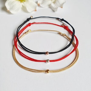 Bracelet with silver bead made of 925 sterling silver / gold-plated / rose gold-plated / of your choice / nylon strap / gift / red ribbon / minimalist image 4