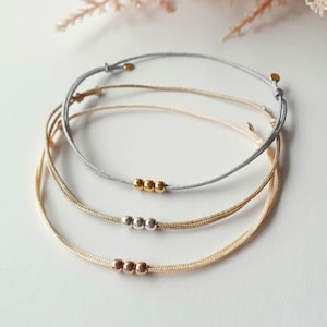 Armband mit 3 Silberperlen aus 925 Sterling Silber zur Wahl  / vergoldet / rosevergoldet / zur Wahl / Nylonband / Geschenk /minimalistisch