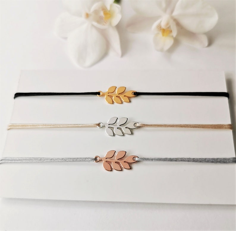 925 sterling silver bracelet branch to choose from / silver leaf, gold-plated or rose gold-plated / nylon strap image 4