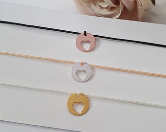 Friendship bracelet with heart plate pendant made of 925 sterling silver / gold-plated / rose gold-plated / to choose from