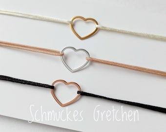 Friendship bracelet with heart pendant made of 925 sterling silver / gold-plated / rose gold-plated / to choose from